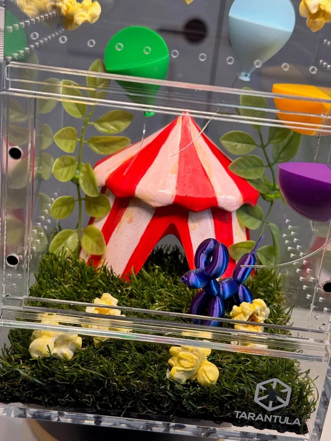 Circus tent enclosure with red and white stripes